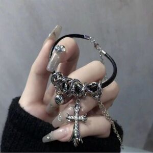 Silver and Black Cross Charm Bracelet